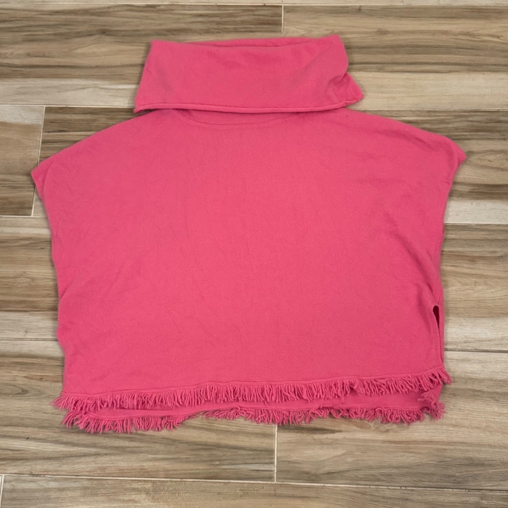 Neiman Marcus Cashmere Poncho Sweater Pink Fringe Turtleneck S/M